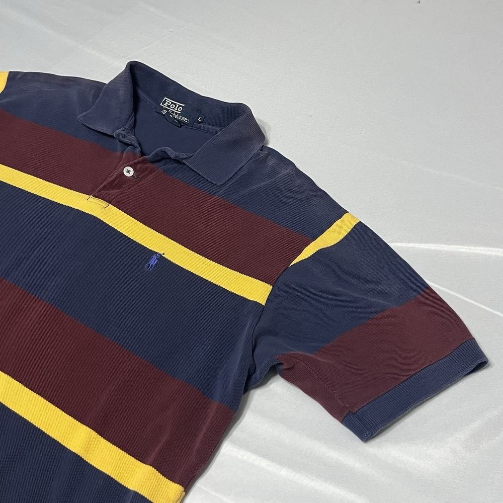Vintage 90's Polo Ralph Lauren Polo Shirt Mens Large Striped Preppy Made In USA